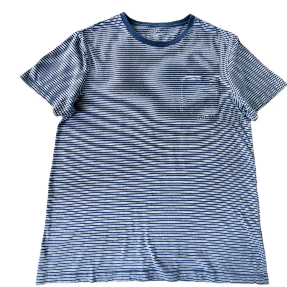 J. Crew Factory Blue Short Sleeve Tee Nautical Stripes  Size L